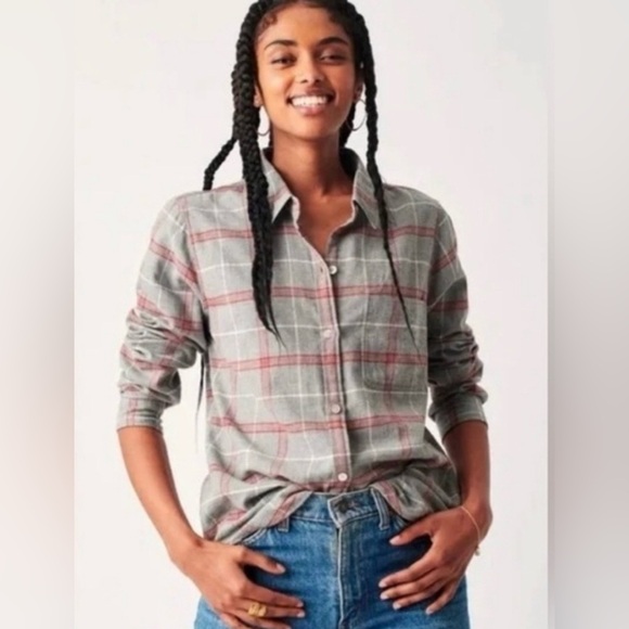 Faherty Tops - Faherty Organic Cotton Blend Gray Red White Plaid Fall Winter Office Button Down